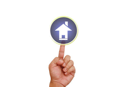 Hand pointing on home buttonの写真素材