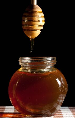 Honey and wood dipperの写真素材