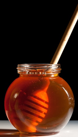 Honey and wood dipperの写真素材