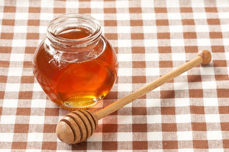 Honey and wood dipperの写真素材
