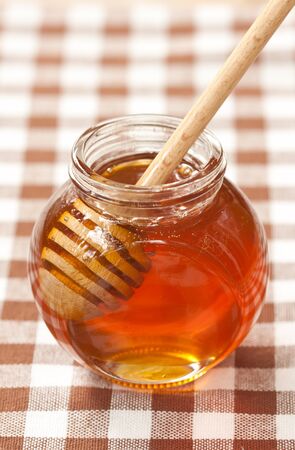 Honey and wood dipperの写真素材