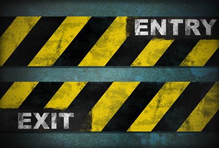 Entry exit sign on grunge backgroundの写真素材