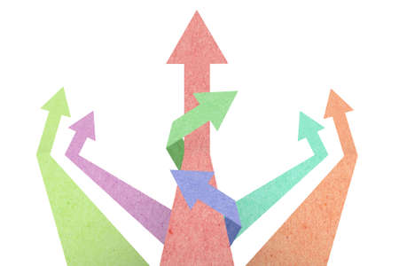 Arrow up and roll in origami style created from textured paper style 