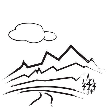 Mountain drawing illustrationの写真素材