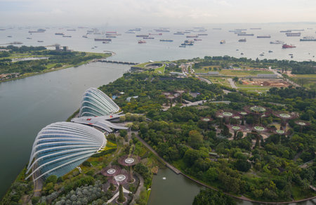 Aerial view of Gardens by the Bay in Singaporeの写真素材