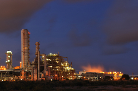 Petrochemical plant during sunset timeの写真素材