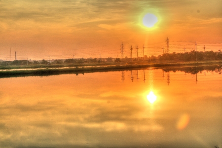 warm light sunsetの写真素材