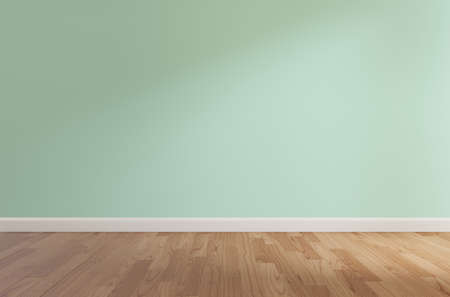 Green wall and wooden floor,3d rendering