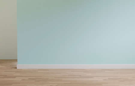 Green wall and wooden floor  copy space,3d rendering