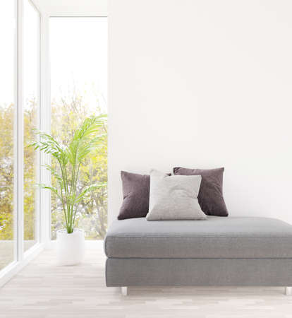 3d rendering white living room and gray sofa empty wall for mock up and copy spaceの写真素材
