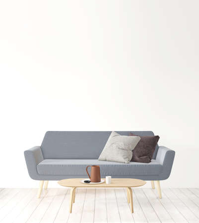 3D rendering, living room copy space on the wall, hipster minimalism interior