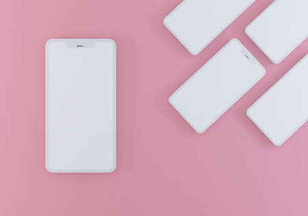 3D RENDERING ,Pastel pink monochrome color. Concept of modern smartphones . Fashion and trendy...