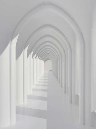 3d rendering of white walkway ,background with white floor and sun light copy space novel,nobody,fantasy,sunshine through the windowの写真素材