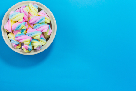 Marshmallow  Blue backgroundの写真素材