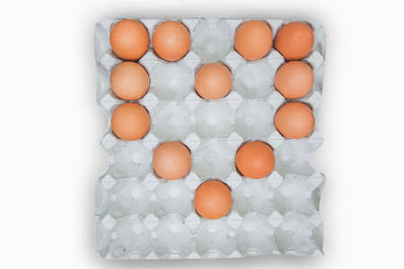 egg in white corrugated tray.の写真素材