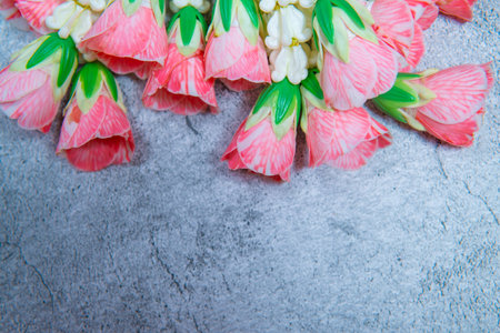 Garland with various flowers and rosesの写真素材