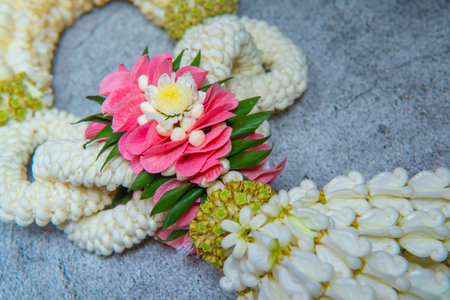 Garland with various flowers and rosesの写真素材
