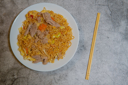 Stir-fried noodles at breakfast timeの写真素材