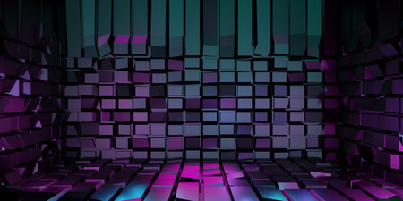 3D Render of square room with blue and pink light for background. illustration future technology background concept.の写真素材