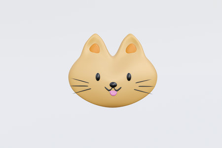 3D render of face yellow cat on white background. illustration cute orange kitten cartoon style concept.の写真素材
