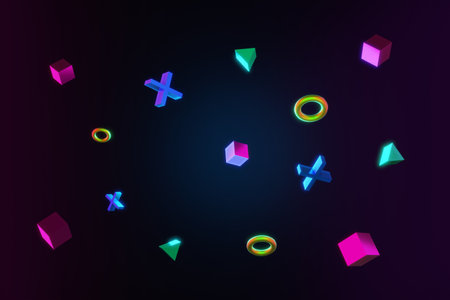 abstract 3d of video game cyberpunk on dark blue background. VR virtual reality simulation and...