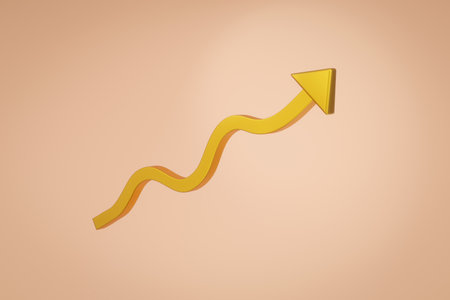 Gold 3d rendering of going up golden graph on studio background. illustration 3d of financial in minimal style concept.の写真素材