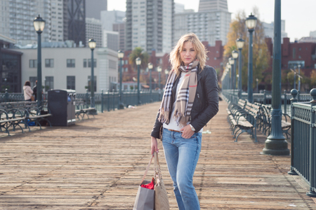 young attractive woman in the cityの写真素材