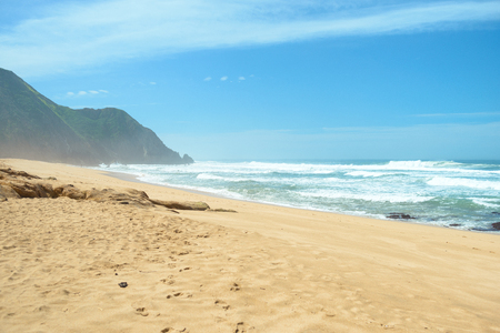 Beautiful beach and waves in the oceanの写真素材