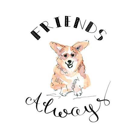 Illustration of Corgi dog with lettering friends alwaysの写真素材