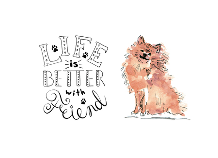 Illustration of Pomeranian Spitz friend dog with textの写真素材
