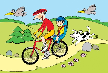 Father and son traweling on the bicycle の写真素材