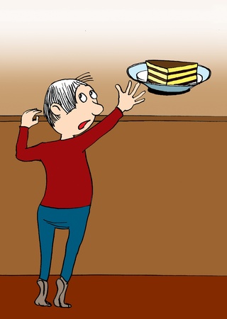 Boy is trying to steal cakeの写真素材