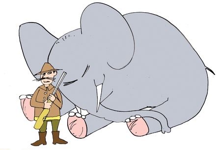 Hunter and elephantの写真素材