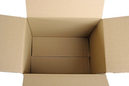Open corrugated cardboard box on white background 
