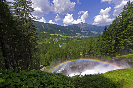 rainbow in krimml waterfalls austriaの写真素材