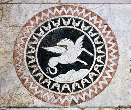 Lucca - detail from St Martin's Cathedral facade. Tuscanyの写真素材