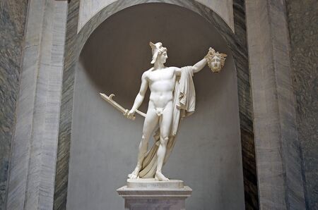 Sculpture of Perseus holding head of the Gorgon Medusa in Vatican Museum in Rome Italy.のeditorial素材