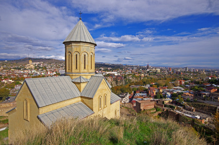Saint Nicholas church in Narikala fortress and beautiful panoramic view of Tbilisi