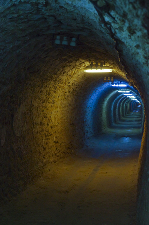 Salt mine tunnel with lights