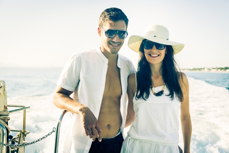 Young Couple On Boatの写真素材