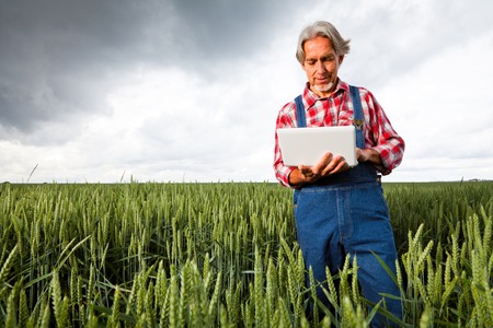 Farmer Selling His Crop Over The Internetの写真素材