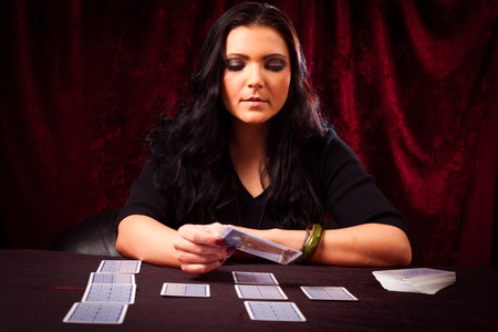 Friendly Fortune Teller With Tarot Cardsの写真素材
