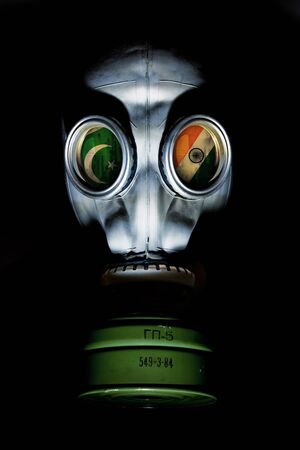 Gas Mask With Russian And Georgian Flag In Eye Socketの写真素材