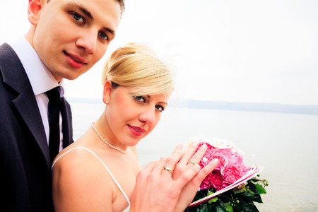 Happy Pair Of Newlywedsの写真素材