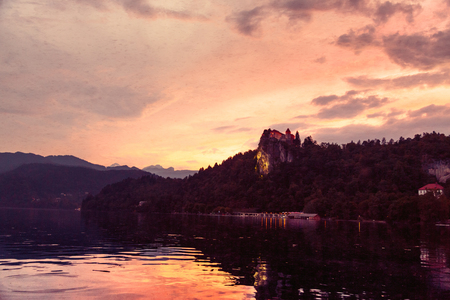 Lake Bled At Sunsetの写真素材