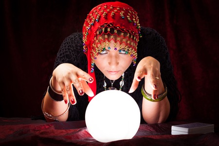 Crazy Fortune Teller With Crystal Ballの写真素材
