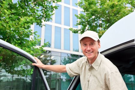 Delivery Boy And White Vanの写真素材