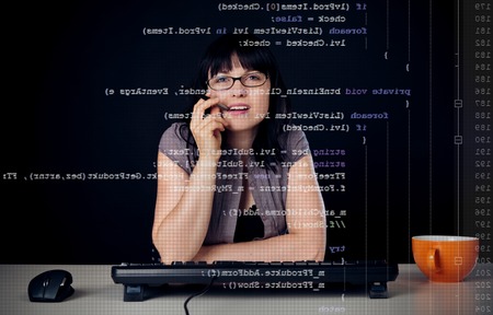 Young Woman Writing A C-Sharp Programの写真素材