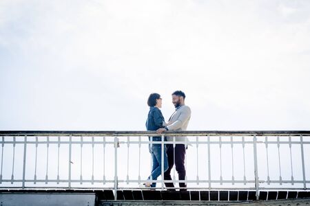 Multi-ethnic Couple Having Fun In Paris Near Eiffel Towerの写真素材