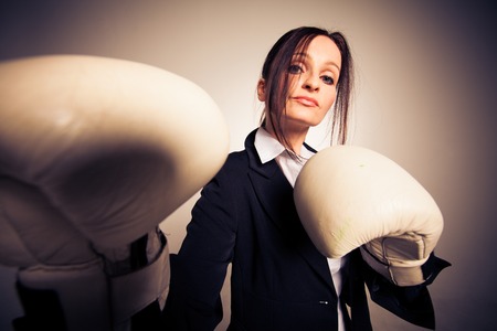 Boxing Businesswoman in Studioの写真素材